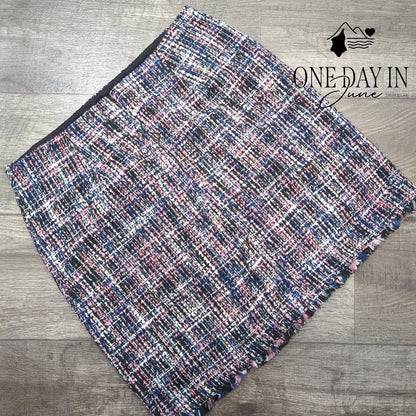 Loft Multicolor Tweed Plaid Fringe Hem Mini Skirt Lined NWT Size 10