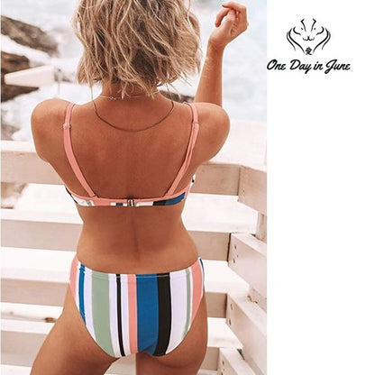 Cupshe Striped Back Hook Closure Bikini Size XL