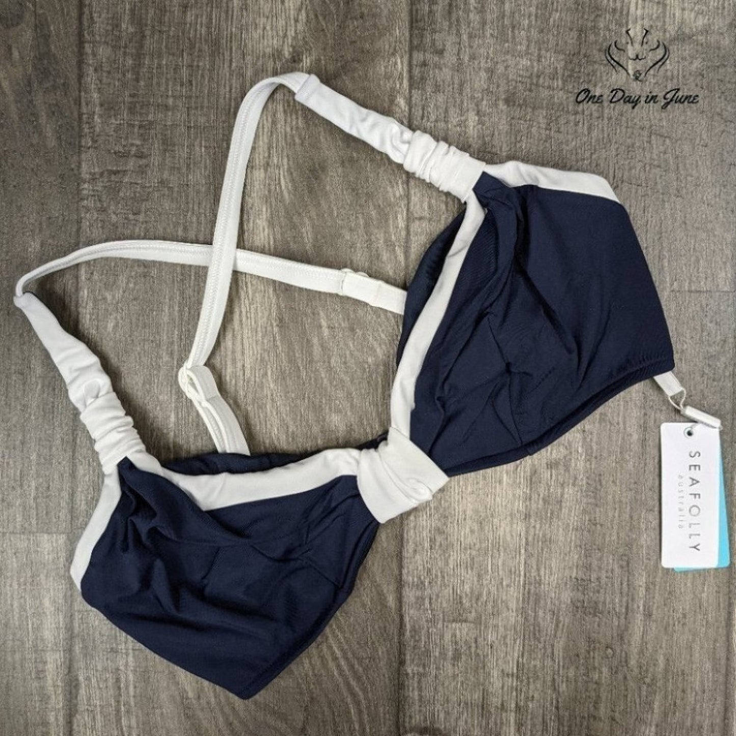 SeaFolly Block Party F Cup Halter Bikini Top Size 6