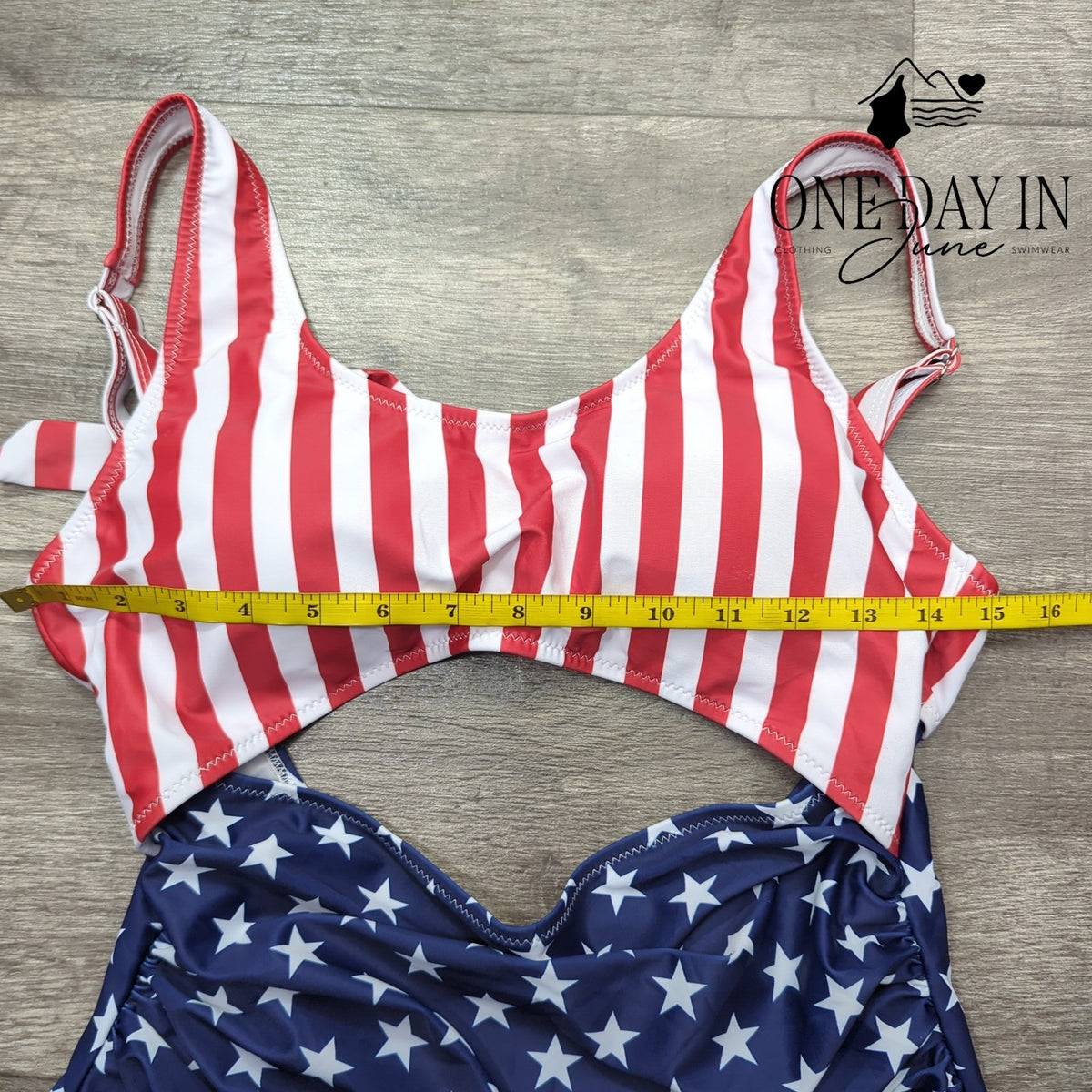 Vimpunec Cut Out Tie Back One Piece Swimsuit USA Flag Stars Stripes Size M