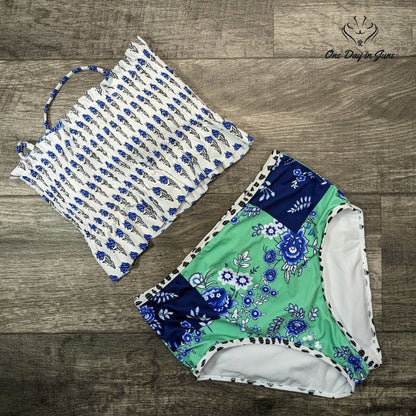Bdcoco Smocked Floral Bikini Swimsuit Size S