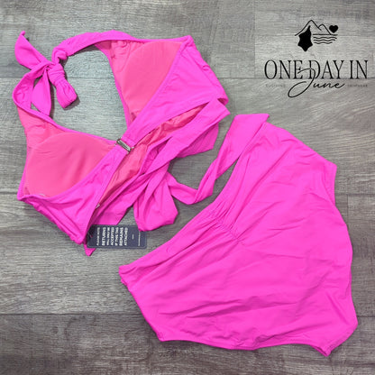 Blooming Jelly Halter Cross Front Tie High Waist Bikini Swimsuit Size XL