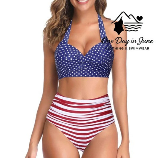 Tempt Me Cross Front Halter High Waist Bikini Swimsuit Size L