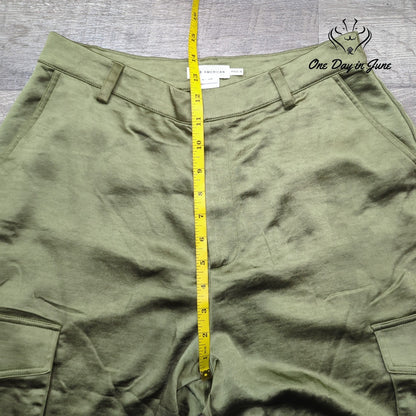Good American Washed Satin Cargo Pants Juniper Green NWT Size 6