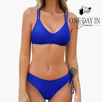 Cupshe Blue Ruched Side Bikini Swimsuit Strappy Criss Cross Back NWT Size XL