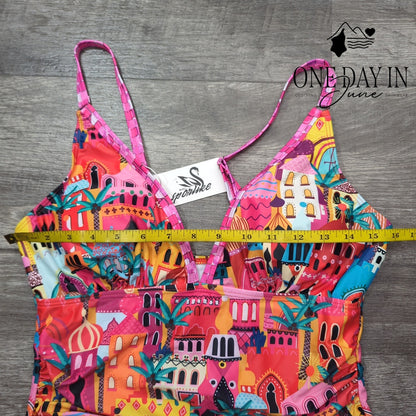 Sporlike Womens Tummy Control One Piece Swimsuit Colorful Print Pink Size M