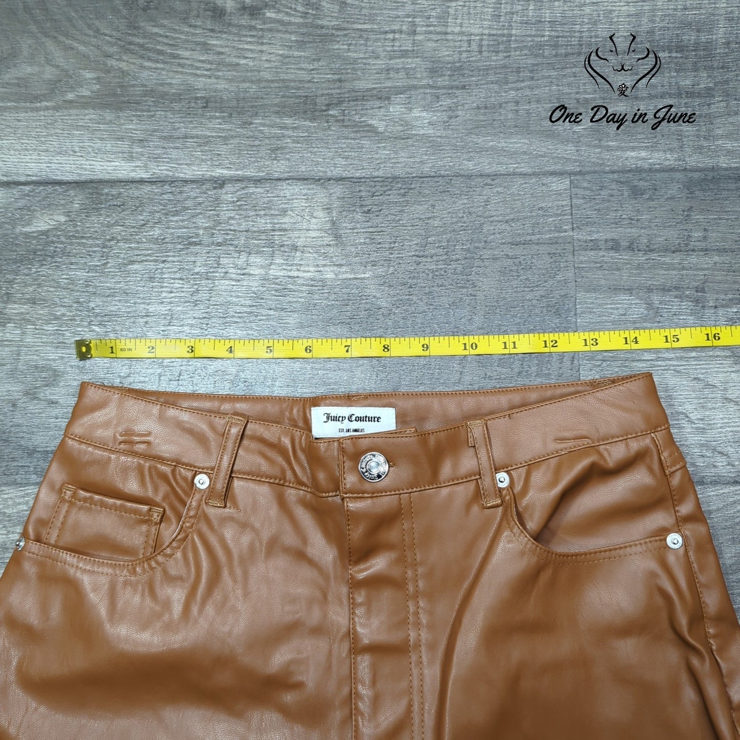 Juicy Couture Rodeo Faux Leather Barrel Pants Camel Brown High Rise Size 29 (8)