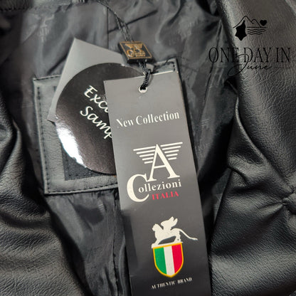 A Collezioni Italia Black Leather Jacket Button Front Blazer NWT Size M