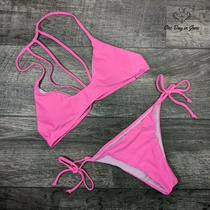 MakeMeChic Strappy Back Tie Side Bikini Swimsuit Size L