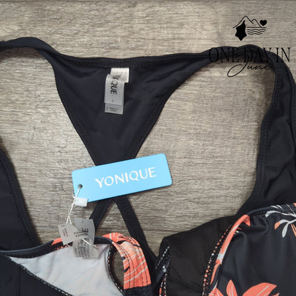 Yonique Crop Top Boyshort 3 Piece Tankini Swimsuit Size L