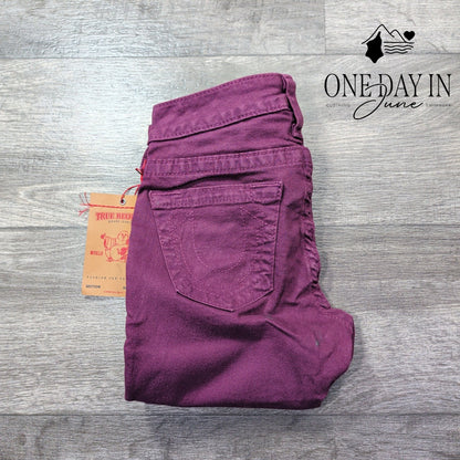 True Religion Tara Mid Rise Super Skinny Jeans Burgundy Purple NWT Size 00 (23)
