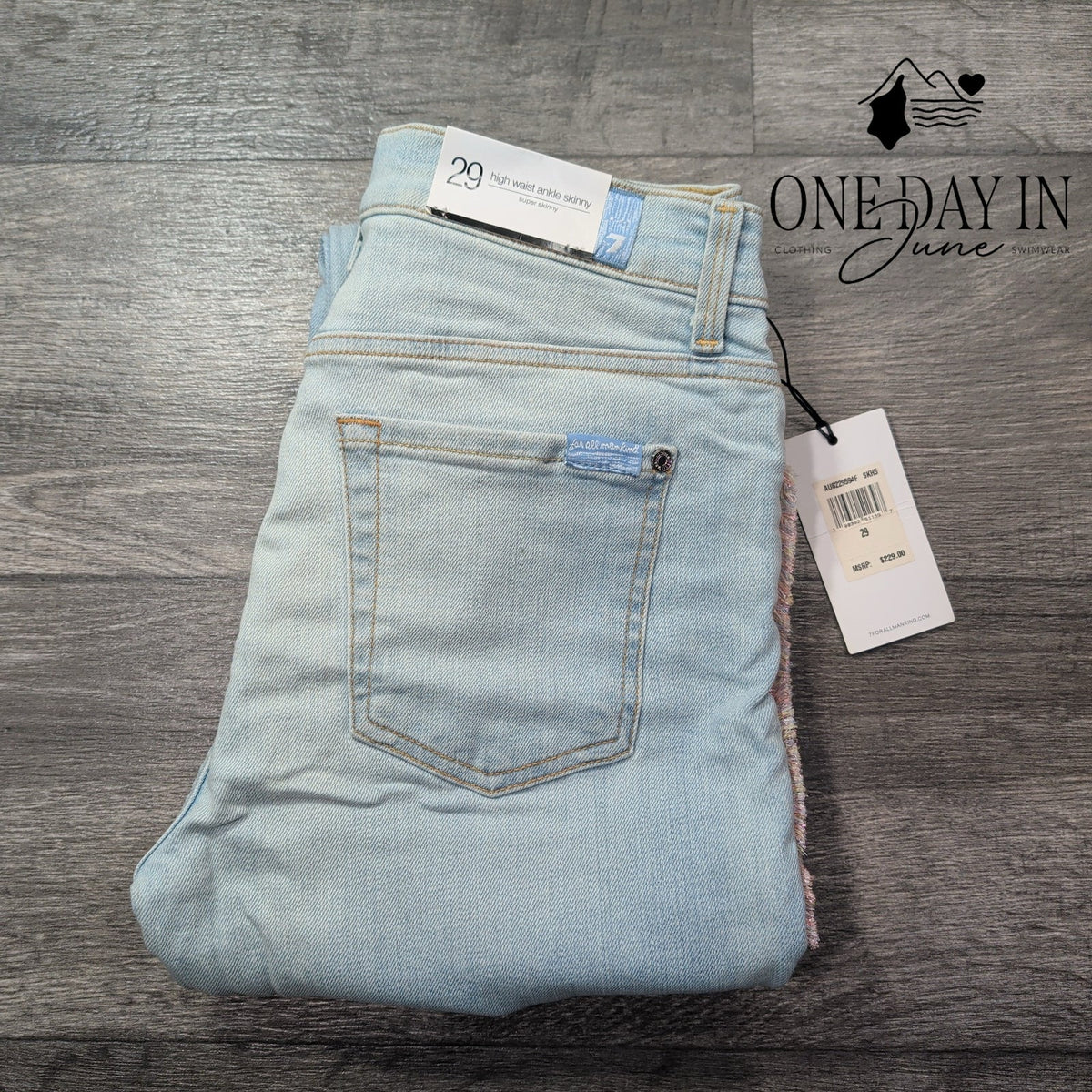 7 For All Mankind High Waist Ankle Skinny Jeans Light Wash Fringe NWT Size 8
