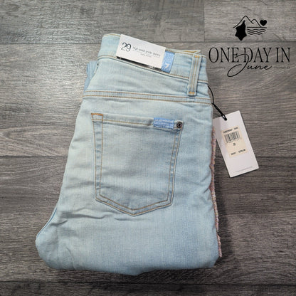 7 For All Mankind High Waist Ankle Skinny Jeans Light Wash Fringe NWT Size 8