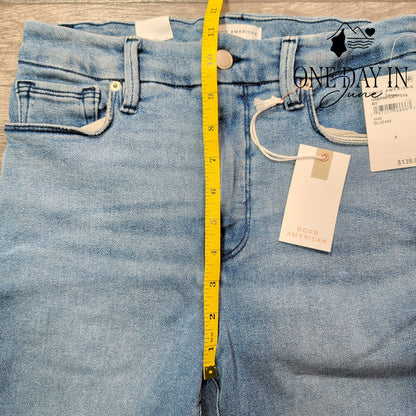 Good American Good Legs Straight Jeans Blue449 Raw Hem NWT $139 Size 6 (28)