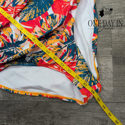 Eomenie Ruffle Shoulder Tie Back Cut Out One Piece Swimsuit Size L