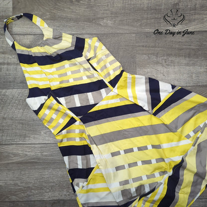 Jessica Simpson Halter Dress Yellow Navy Striped Handkerchief Hem NWT Size 6