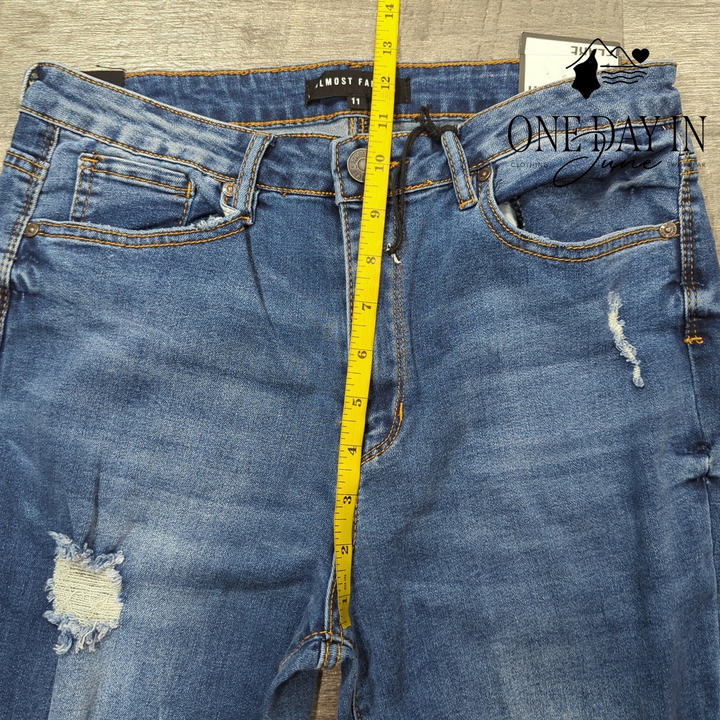 Almost Famous Juniors Distressed High Rise Flare Jeans Size 11
