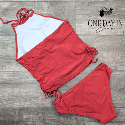 Beachsissi High Neck Drawstring Bikini Swimsuit Size M