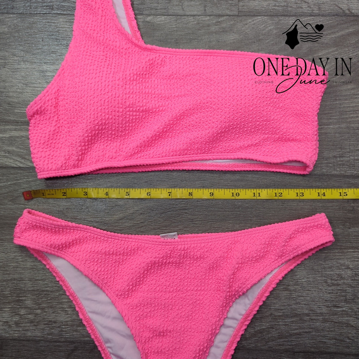 CharmLeaks Smocked One Shoulder Bikini Swimsuit Hot Pink Two Piece Size L