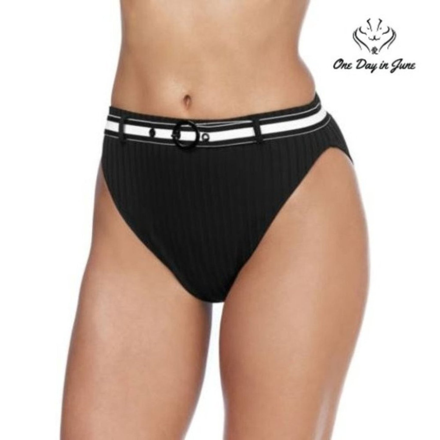 Ambrielle Ribbed High Waist Bikini Bottom Size L