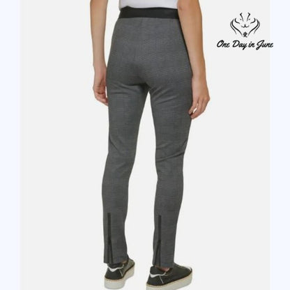 Karl Lagerfeld Paris Houndstooth Ankle Pants Gray Pull On Zip NW Size S