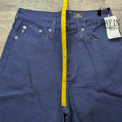 AG Adriano Goldschmied Wide Leg Crop Pants Navy Plaid NWT $215 Size 4 (27)
