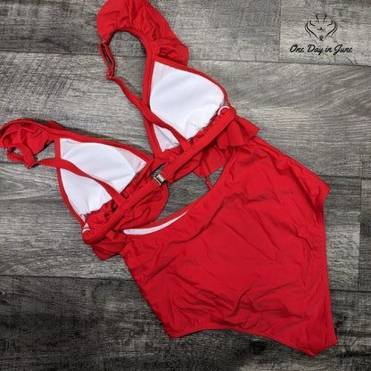 Sociala Ruffle Cut Out One Piece Swimsuit Size XL