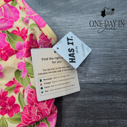 L.L. Bean Floral Tankini Swim Top Pink Yellow Tropical High Neck NWT Size 18