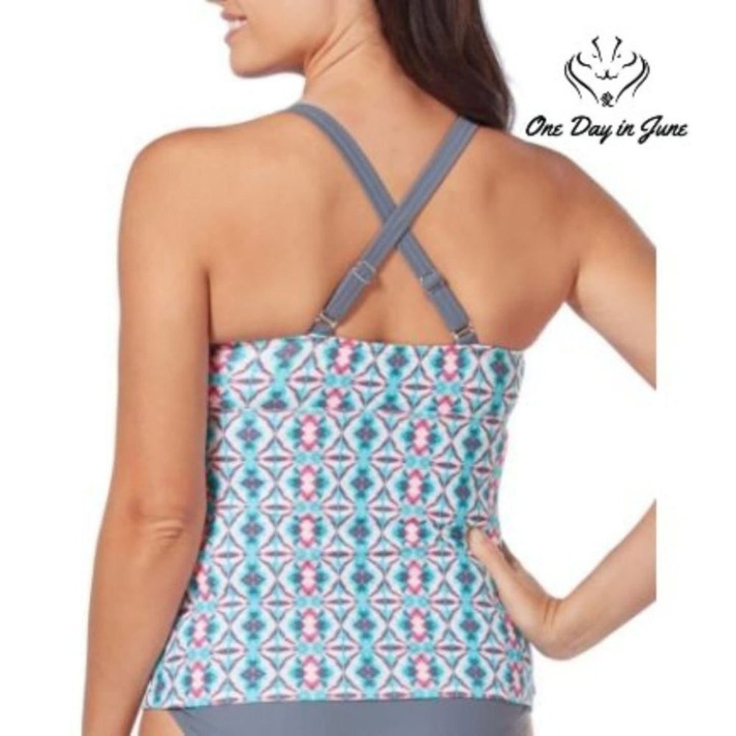 Free Country Geo Batik Lace-up Tankini Top Size S