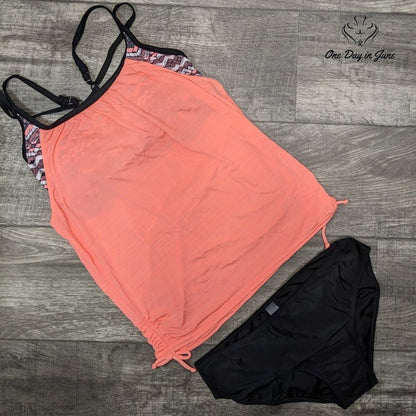 Actloe Lined Up Doubled Up T Back Tankini Swimsuit Size M