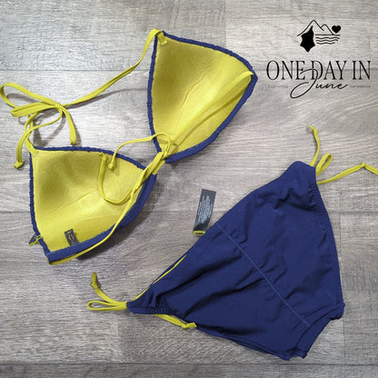 A.Che Halter Tie Side Bikini Swimsuit Size L Top S Bottom
