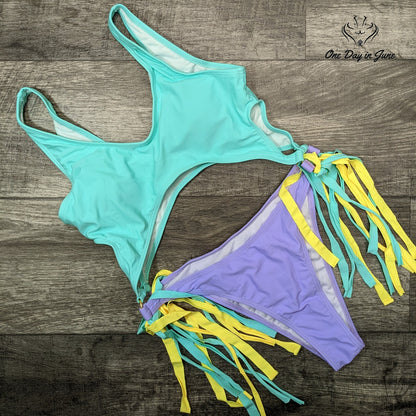 Cheeky Bliss Cut Out Fringe Monokini Swimsuit Size M