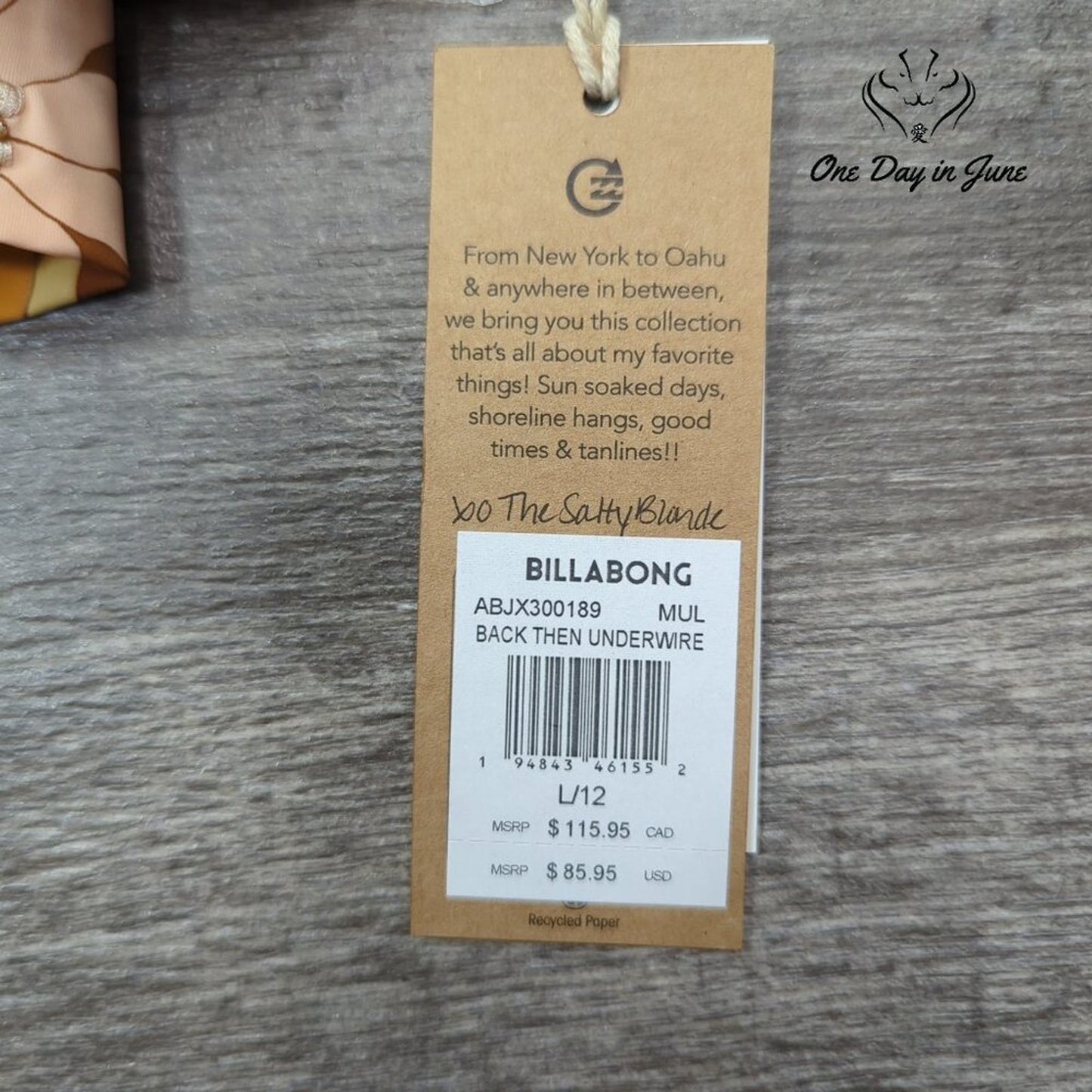 Billabong The Salty Blond Back Then Underwire Bikini Top Size L