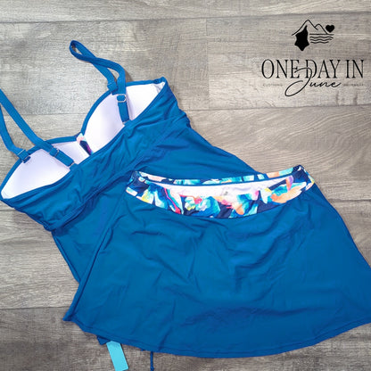 Yonique Skirted Tankini Swimsuit Size L