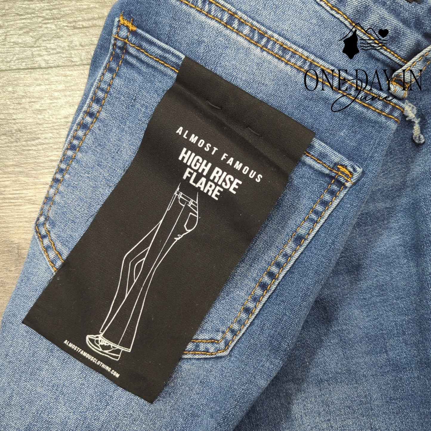 Almost Famous Juniors Distressed High Rise Flare Jeans Size 11