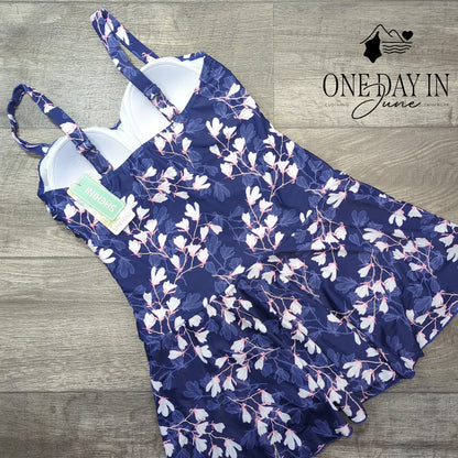 Shekini Twist Front Boyshort Swimdress One Piece Swimsuit Size L