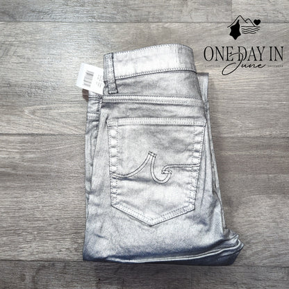 AG Adriano Goldschmied Coated Denim Crop Flare Jeans Size 27 (4)