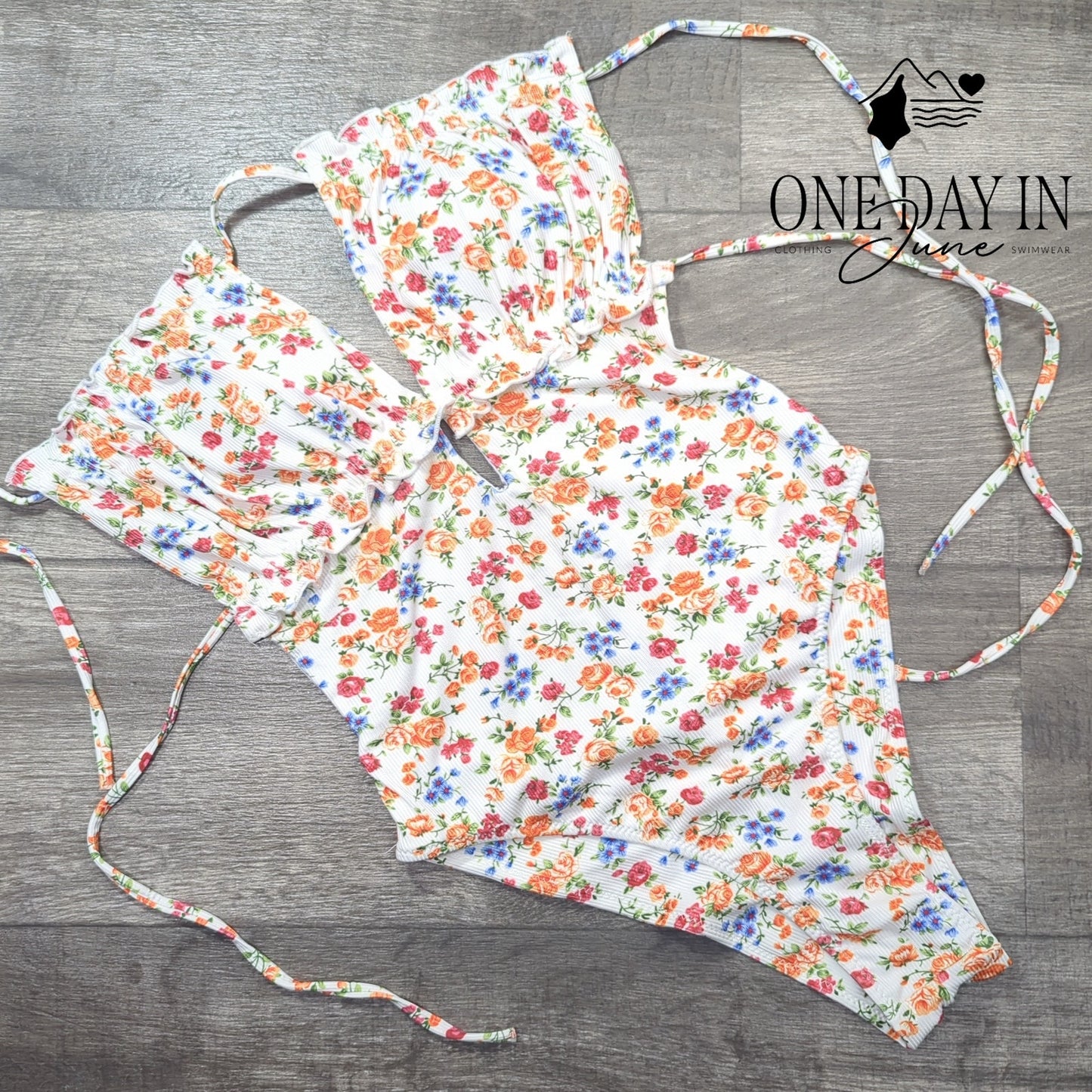 Aleumdr Floral Ribbed Cheeky One Piece Swimsuit Size M