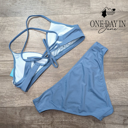 Cupshe Bikini Swimsuit Blue V Neck Criss Cross Tie Back 2 Piece NWT Size M