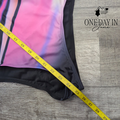 CharmLeaks Crossback One Piece Swimsuit Black Pink Abstract Stripe Size S