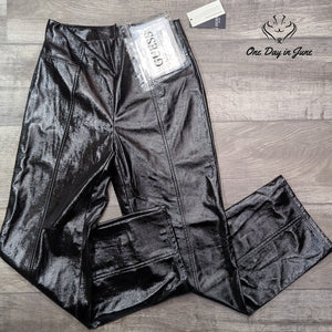 Guess Monica Faux Leather Straight Leg Pants Jet Black High Rise NWT Size S