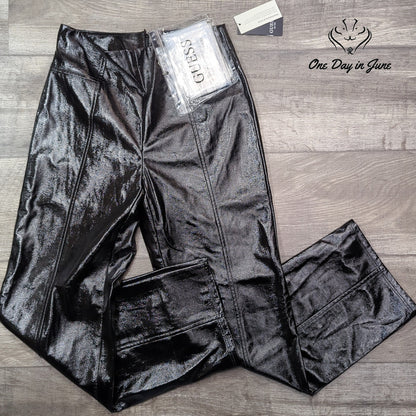 Guess Monica Faux Leather Straight Leg Pants Jet Black High Rise NWT Size S