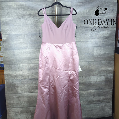 Sorella Vita 9206 Satin Chiffon Bridesmaid Maxi Gown Rosewater NWT Size 14