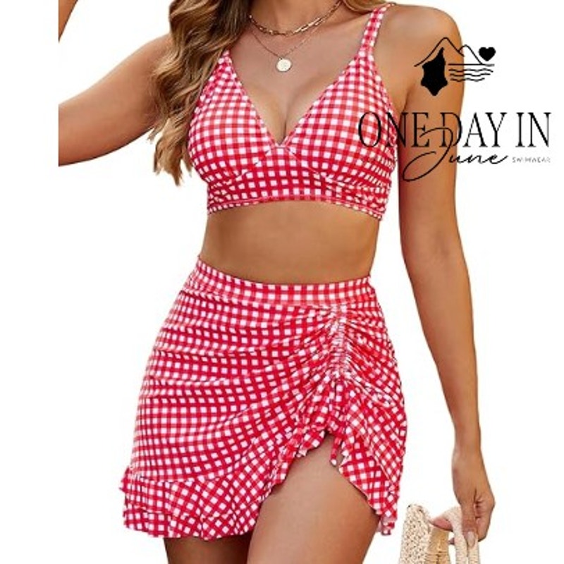 Blooming Jelly Red Gingham Skirted Bikini Swimsuit Size XS