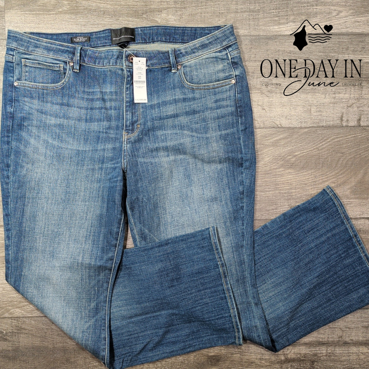White House Black Market Market Mid Rise Slim Bootcut Jeans Blue NWT Size 18S