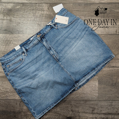 Good American Good 90s Denim Mini Skirt Indigo819 Raw Hem NWT Size 15