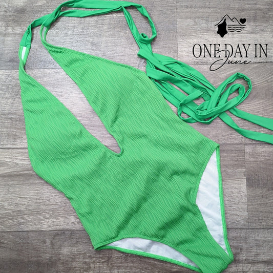 Zaful Deep V Tie Wrap One Piece Swimsuit Size L