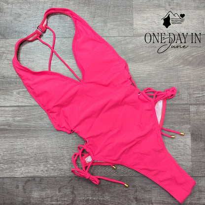 Aleumdr Strappy Back Cut Out Thong One Piece Swimsuit Size S