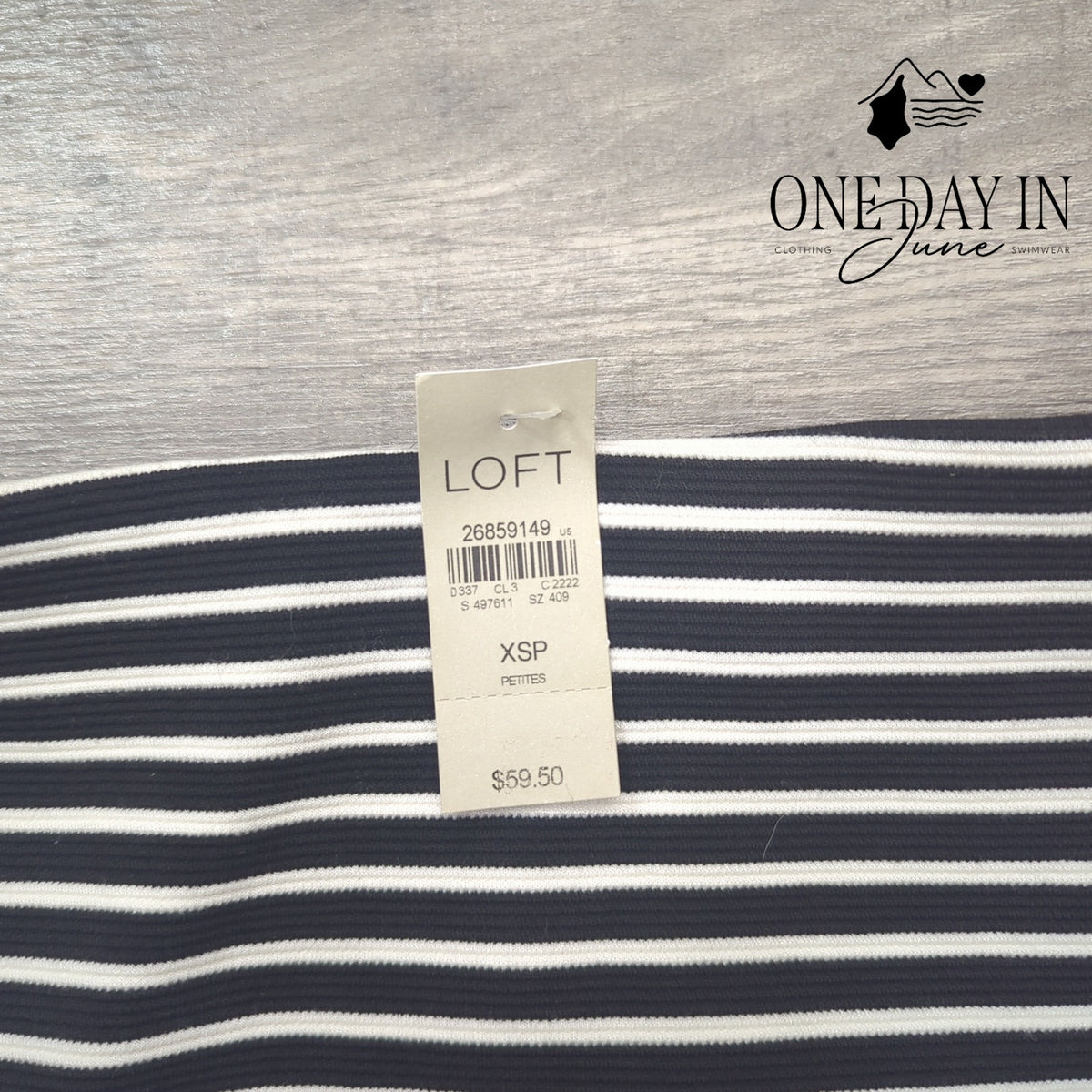 Loft Petite Striped Pencil Skirt Navy White Stretch Knit NWT Size XSP