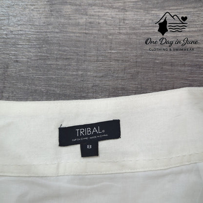 Tribal Embroidered Linen Layered Midi Skirt Size 8